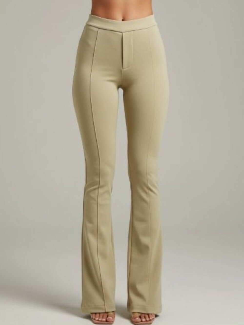 Vintage Tracy Reese Midrise S Flat Front Flare Leg Y2K Pants Tan